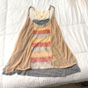 Anthropologie XL Sequin Mixed Media Tank Velvet Burnout Striped Boho Festival
